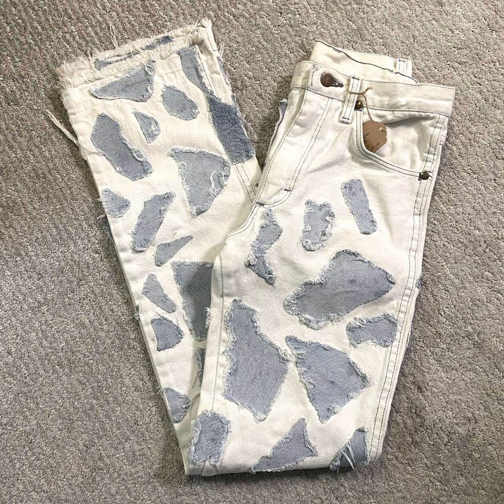 Vintage Distressed Wrangler Patchwork Denim Jeans (Size 27 x 34)